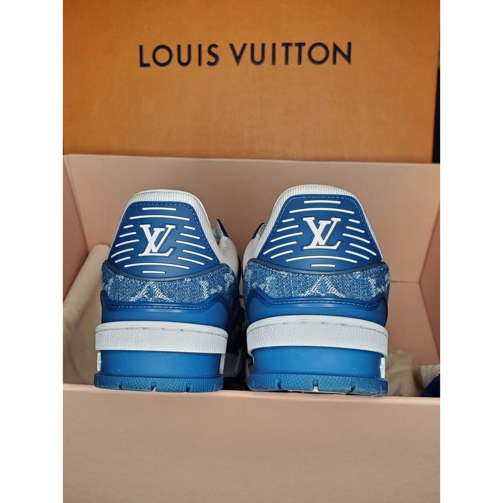 Louis Vuitton Trainer Sneaker Monogram Denim Blue White LD 0264 Size 36.5 - Picture 4 of 9
